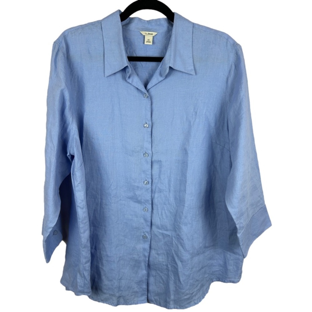 L.L. Bean Linen 3/4 Sleeve Button Down Shirt 1X Powder Blue
